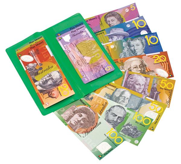 Australian Play Money for Kids Coins and Notes 41 Pieces 10 x 4, 1 x $100 Note