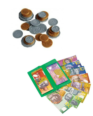 Australian Play Money for Kids Coins and Notes 41 Pieces 10 x 4, 1 x $100 Note